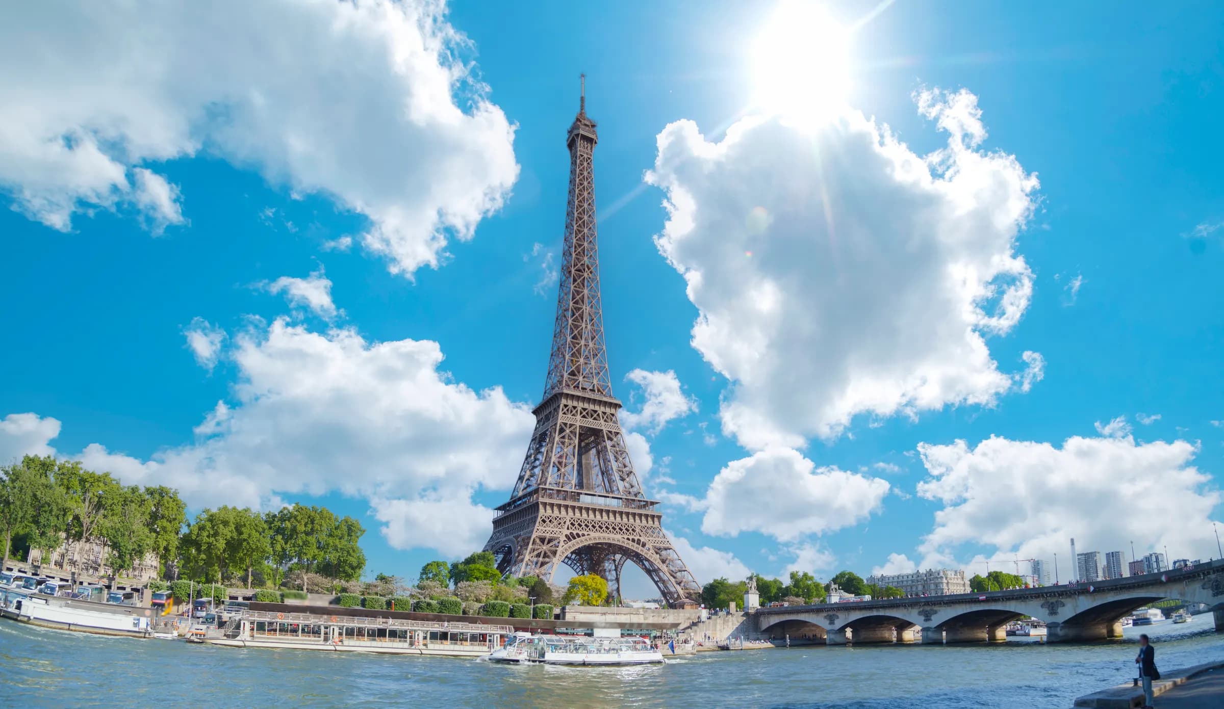 The Eiffel Tower and the Seine in Paris, France