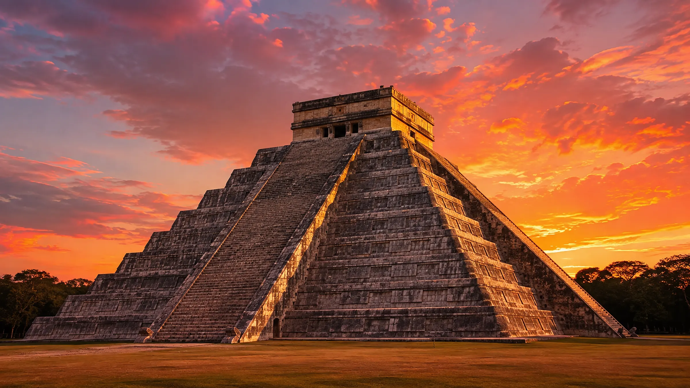 El Castillo pyramid at Chichén Itzá at sunset, Mexico